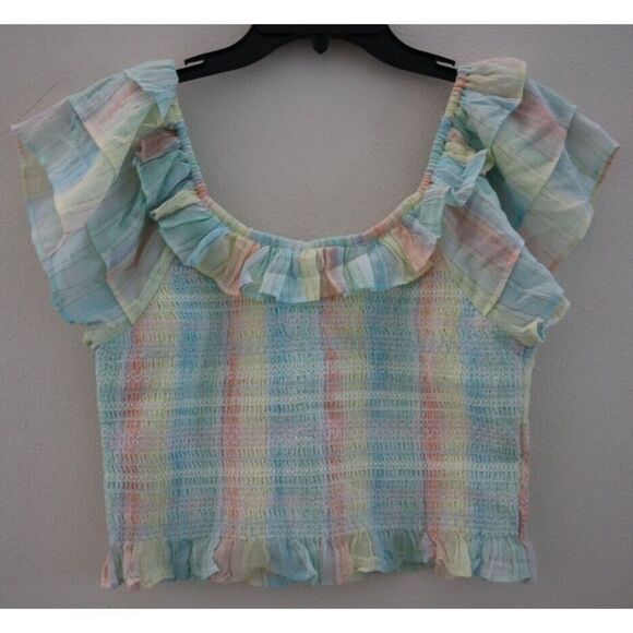 LoveShackFancy Women's Sz M Multi Horizon Hand Dye Saba Ruffle Crop Top $195 - Picture 2 of 10